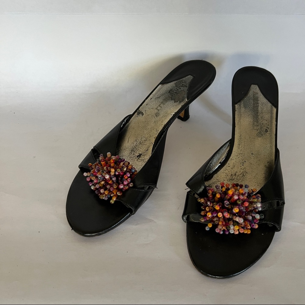 A MARINELLI - GRAY w/BEADS BLING - LOW KITTEN HEEL SANDAL Shoes - size 8